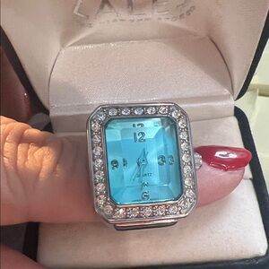 Silver Ring watch with Blue Accents